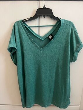 bobeau Teal V-Neck Short Sleeve Sweater